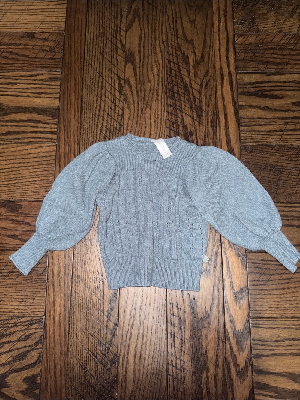 Light Blue Puff-Sleeve Crewneck Sweater